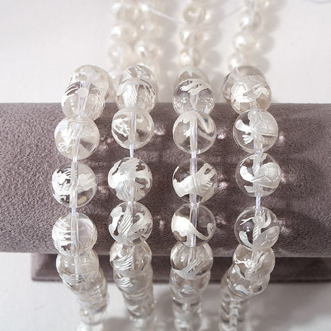 비즈아이 [5605-A-03]원석라운드 12mm 사방신원석(청룡 백호 주작 현무) 백수정 1개