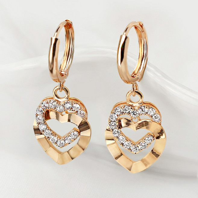 루이델라 14K 18K 여성 데일리 트윈 하트 원터치 금 귀걸이