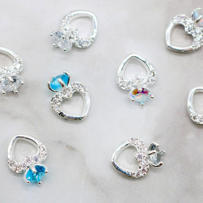 (정품) 제이뷰티 하트 크리스탈 지르콘 반지 링 네일파츠 (2개입) 웨딩네일, 크리스탈AB, 크리스탈AB