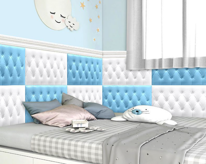 홈앤힐링 벽 충격방지 스펀지 고탄성 스티커식 벽쿠션, 4개, 스카이 블루