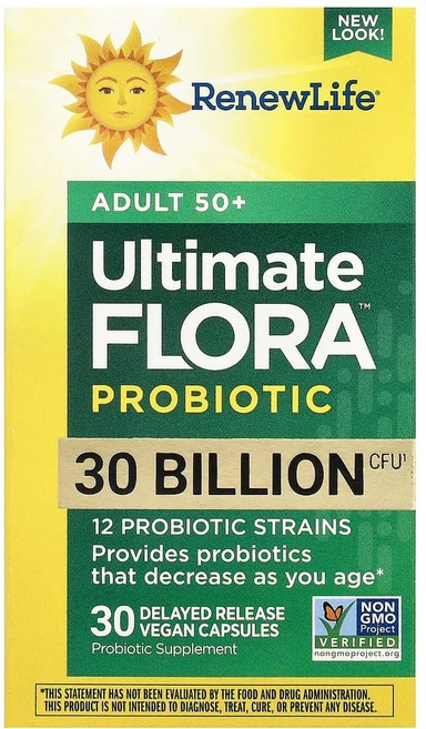 리뉴라이프 Ultimate Flora 만 50세 이상 성인용 프로바이오틱 300억 생균 베지 캡슐 30정, 1개 - 쿠팡