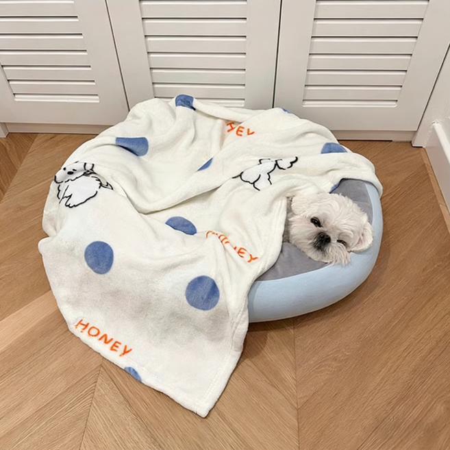 반려동물 사계절 보들보들 담요 귀여운 이불, 1개, 강아지 도트