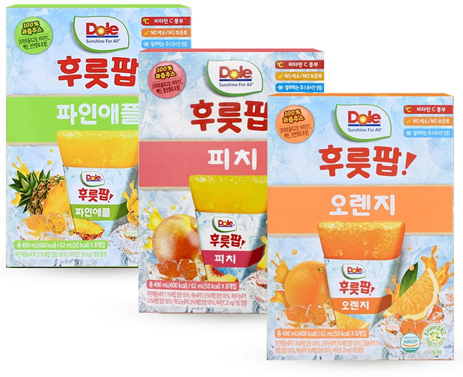 Dole 돌 후룻팝 62ml 3종 총 24개 (오렌지x8+피치x8 +파인x8)