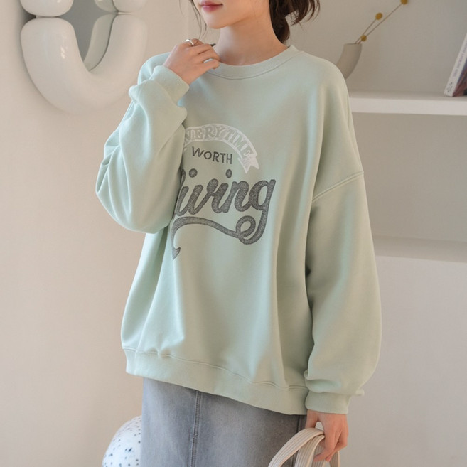 데일리앤 타이밍 여성 빅사이즈 루즈핏 봄 캐주얼 맨투맨 긴팔 티셔츠