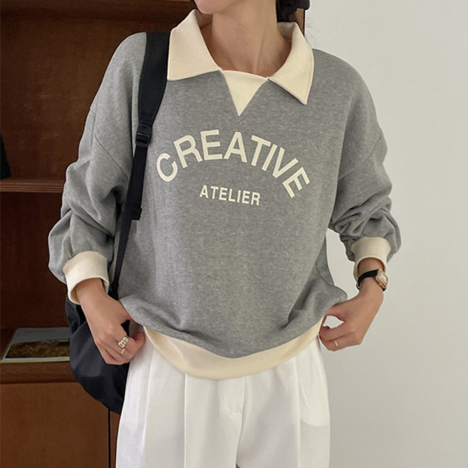 마이쏭 여성 빅사이즈 카라맨투맨 티브배색카라오버핏맨투맨