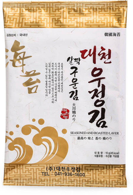 [우체국쇼핑] 대천우정김 조미하지않은살짝구운재래김 5매(10gx6봉), 1개, 10g