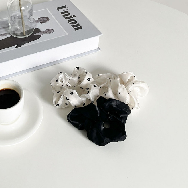 쉬폰 블랙&화이트 패턴 스크런치 곱창밴드 3color 1set