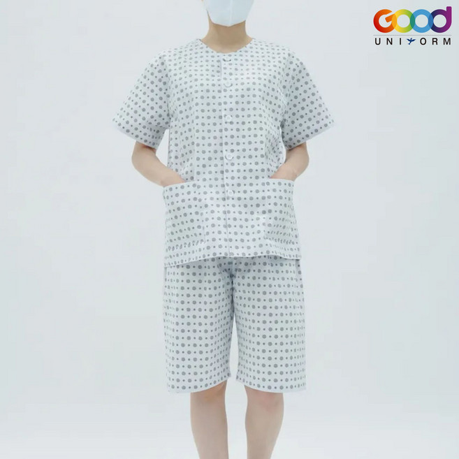 굿유니폼 눈꽃나염 남녀공용 반팔 환자복 병원 환의 입원복 병원복 한의원 요양복 요양원 잠옷