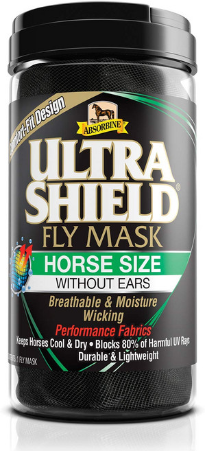 Absorbine UltraShield Equine Fly Mask UV Protection Horse Size Without Ears, 03 Black