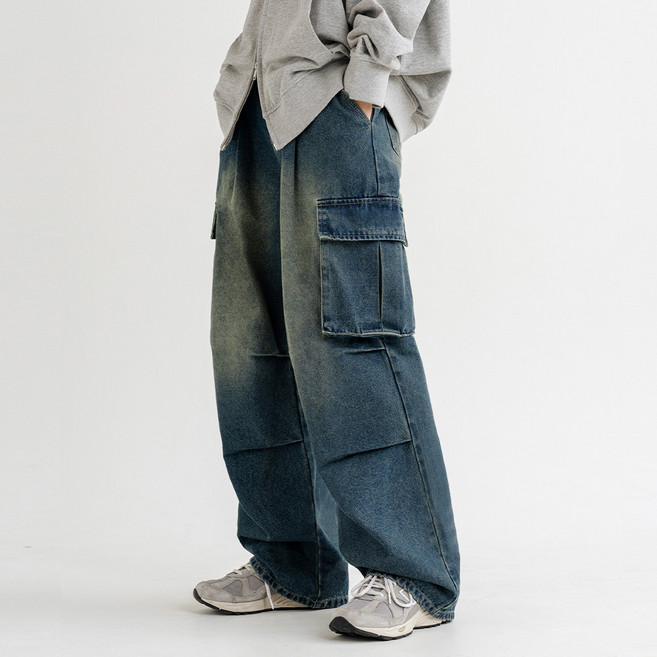 아테즈 남녀공용 와이드 워싱 데님팬츠 AZPT08