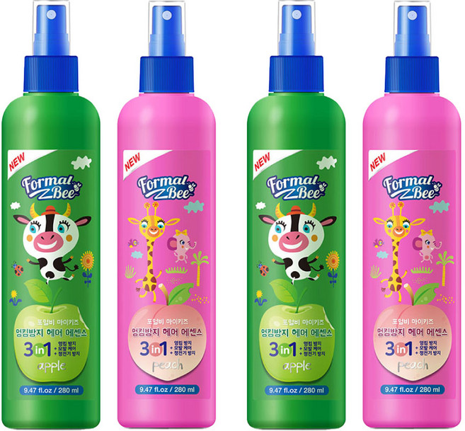 포멀비 마이키즈 엉킴방지 헤어에센스 3in1 (사과 복숭아) 280ml, 1개