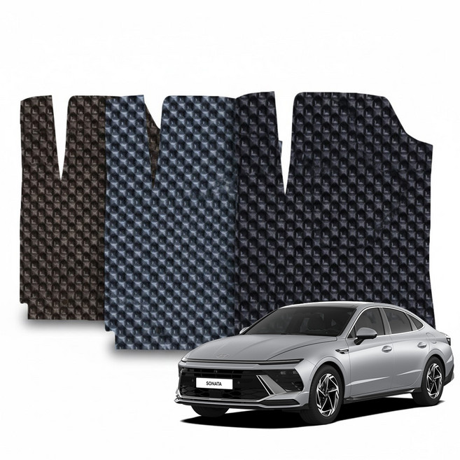 현대 쏘나타 프로쉴드 3D 엠보싱 PVC 확장형 미끄럼방지 자동차 카매트 풀세트, 브라운, 소나타 DN8(센슈어스)(2열홀X)_19.4~23.4
