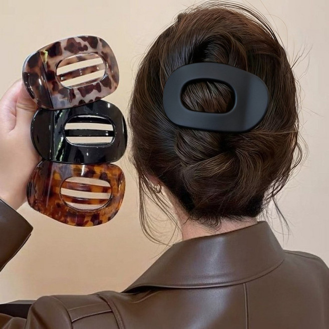 타원형 셀룰로오스 빅 올림머리 헤어 집게핀 무광 반머리 자동핀 세트