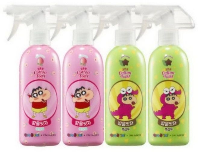 온더바디 코튼풋 발을씻자 풋샴푸 짱구에디션 385ml 4개 (복숭아2개+초코민트2개)