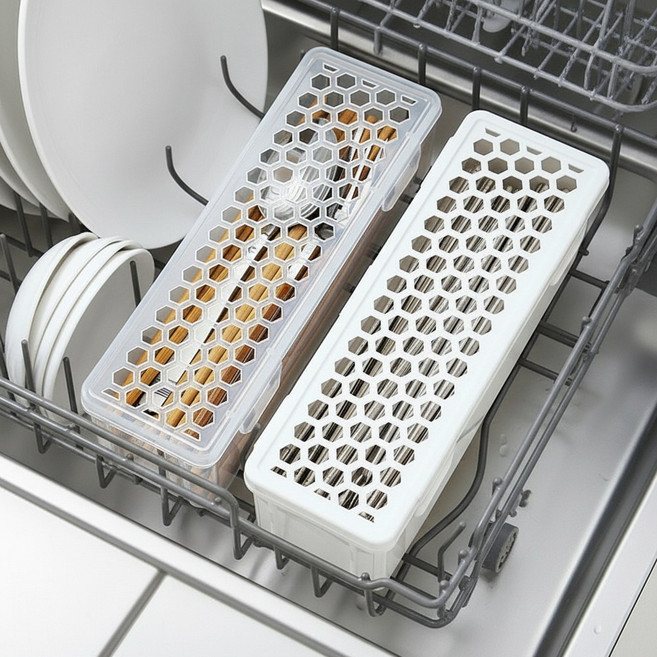 설거지 시간을 줄여주는 식기세척기 소품 바스켓, 클리어, 직사각 수저사이즈