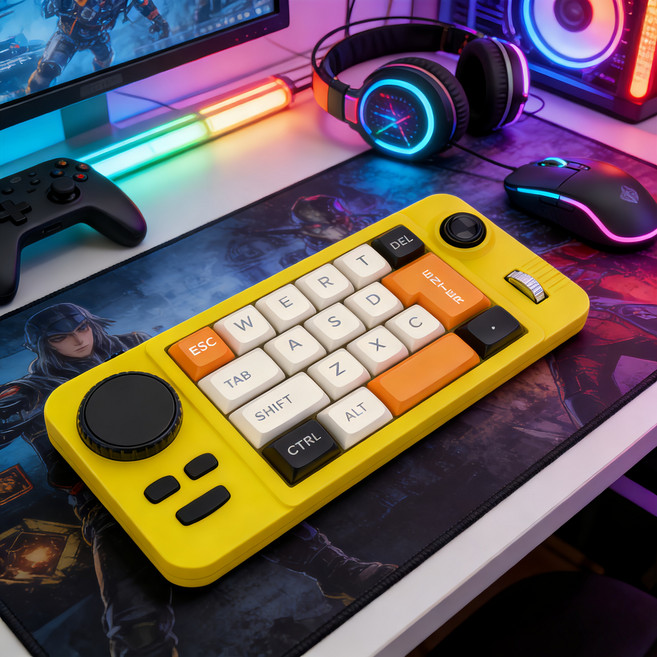 Mochae 기계식 단축키 키보드 19키 2노브 매크로 숫자 키패드 기계식 게임, K811, 밝은 노란색