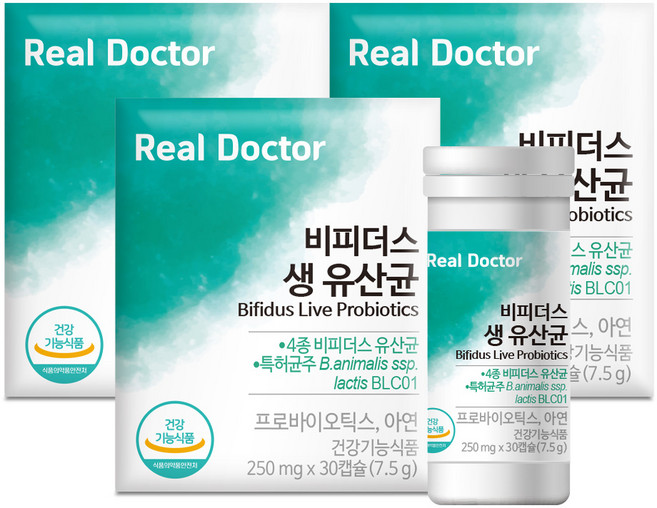 리얼닥터 비피더스 생유산균 대장건강 배변활동 4종비피더스 면역건강 장건강 국제특허 유럽특허, 3개, 30정