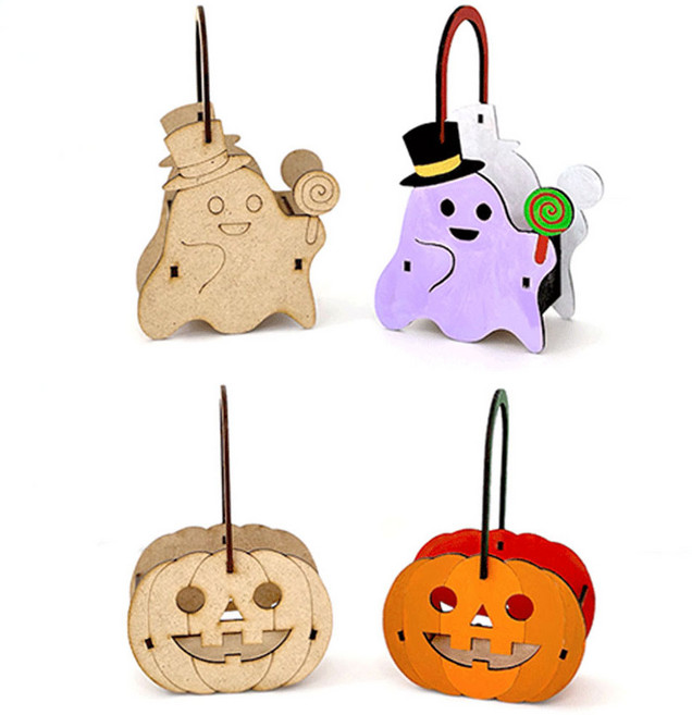 조앤안 할로윈 간식 바구니 만들기 우드 공예 DIY 유치원 어린이집 초등 색칠 만들기, 1개, 할로윈간식바구니(꼬마유령)