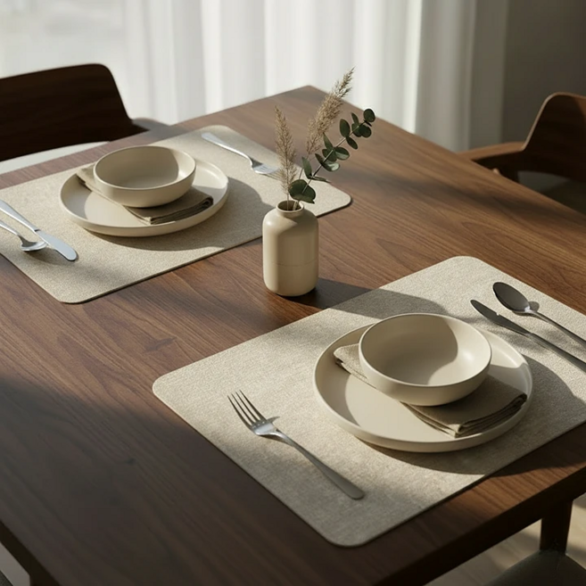 톤앤드 오염방지 방수 가죽 테이블매트, 2개, 43 x 30 cm, 화이트