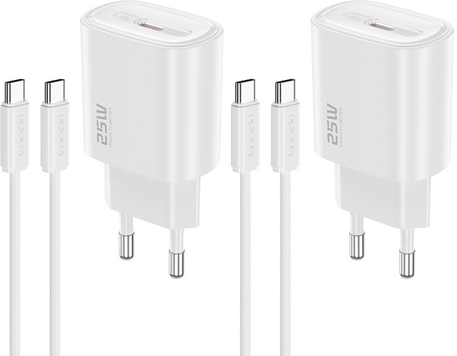 Toocki c타입 25W PD3.0 PPS 고속 충전기 + C TO C 케이블 세트, 2세트, 화이트