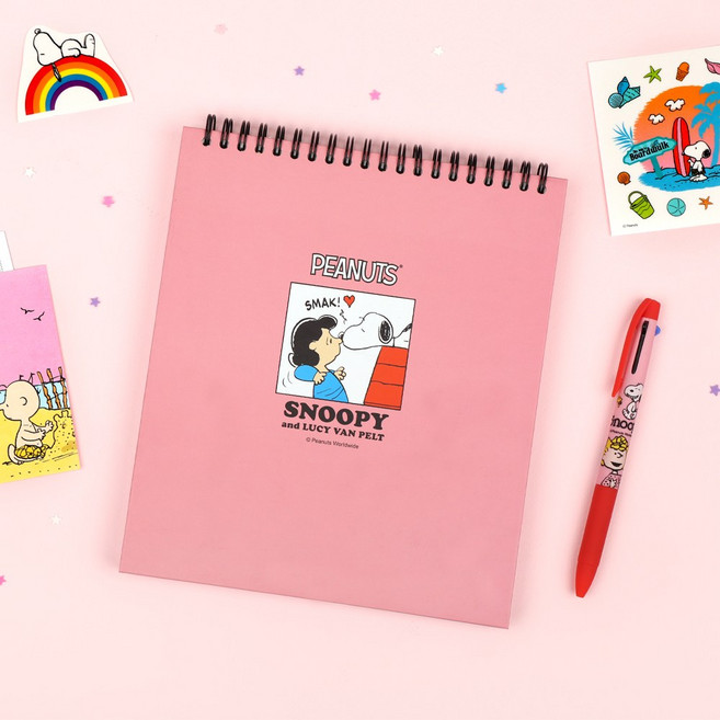 피너츠 스누피 그리드 상철노트 (3 option), 핑크, 1개
