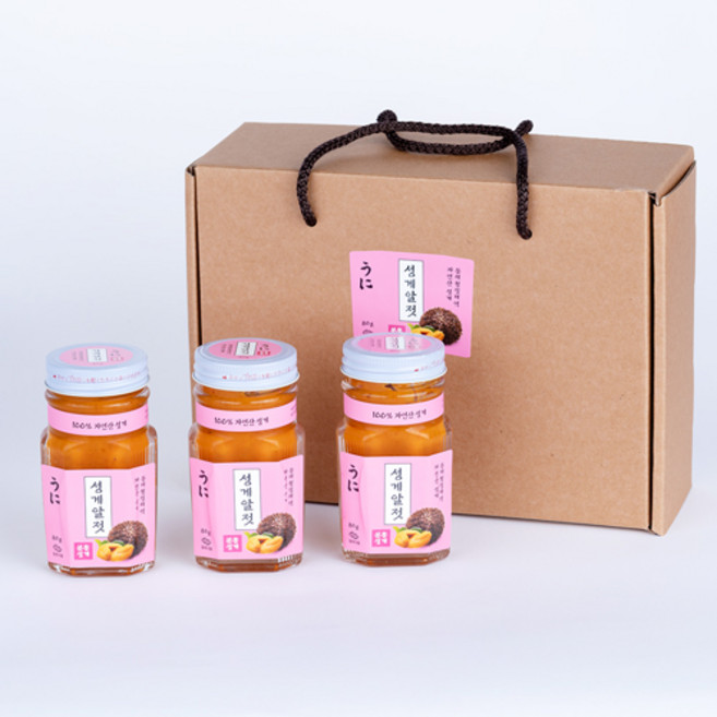 [선물세트] 100% 자연산 동해안 분홍성게알젓 세트, 80g x 3병, 240g