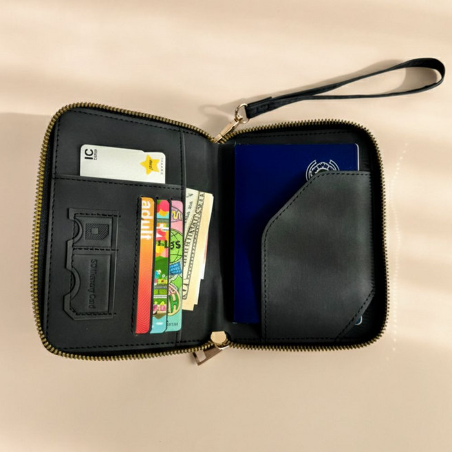 모브니 RFID 안티스키밍 지퍼 스트랩 여행용 여권 케이스