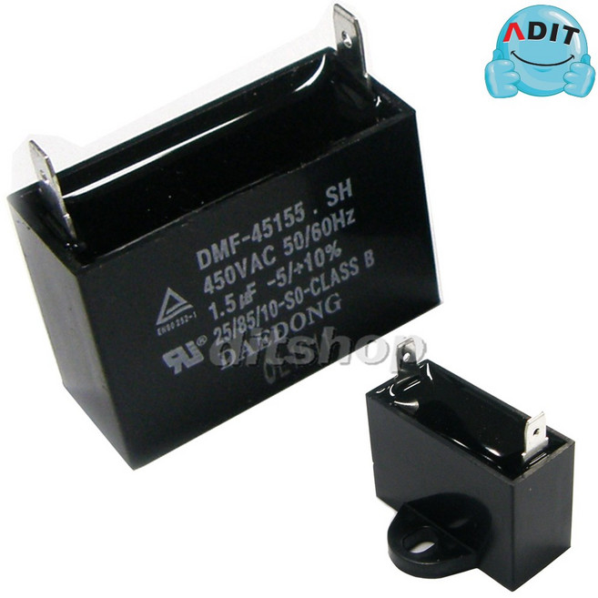 ADIT - 450V 1.5uF 국산정품 모터 콘덴서 선풍기 에어컨 실외기 환풍기 보일러 펌프 후드 기동콘덴서 커패시터 사각수지 선풍기부품, 1개, BK0820