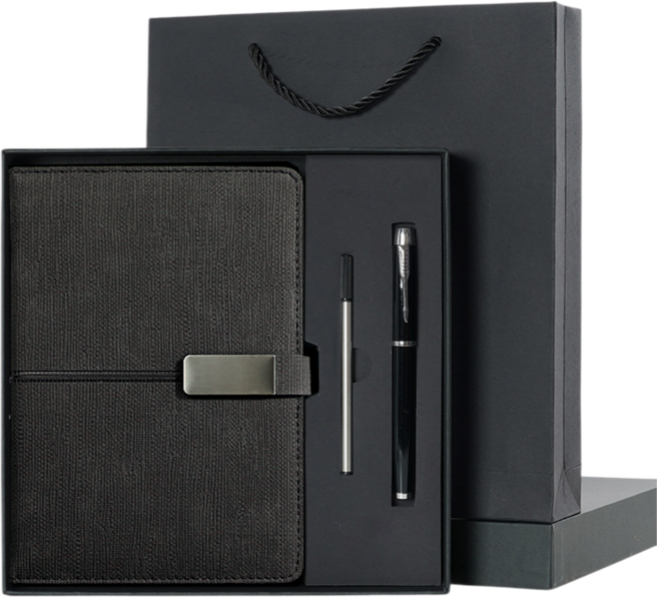 피라모니 A5 방수 가죽 선물용 다이어리 세트, 1세트, 블랙