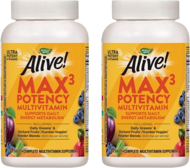 Natures Way 얼라이브 맥스3 포텐시 멀티비타민 철분 함유 180타블렛 2SET, 180정, 2개