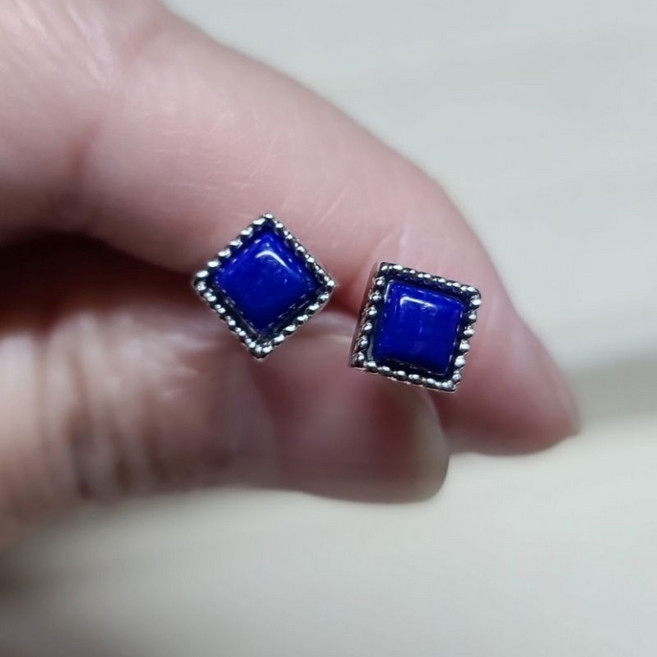 晶寶水晶 青金石方糖耳針 925銀針 時尚簡約耳飾