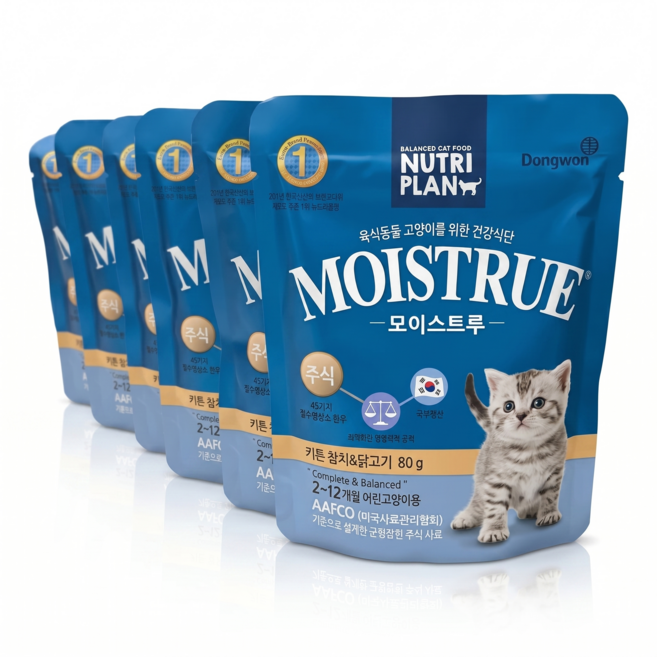 동원 모이스트루 키튼 아기 고양이 습식 사료 주식 이유식 파우치, 닭+참치, 80g, 6개