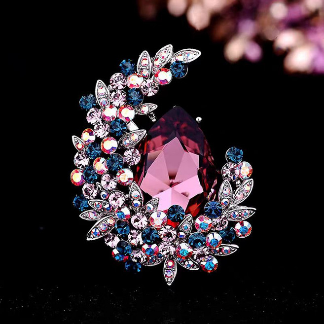 블루 드롭 브로치 여성용 고급 큐빅 다이아몬드 장식 정장 코트 웨딩 액세서리 선물