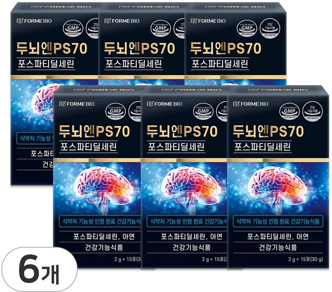 포스파티딜세린 두뇌영양소 식약처인증 두뇌엔 PS70 포미바이오 분말 스틱 15P, 6박스, 30g - 쿠팡