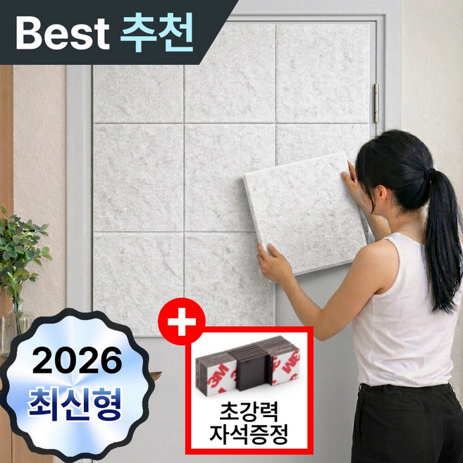 이지픽 자석형 현관문 방음재 방음판 인테리어 흡음재 소음방지 셀프시공 30 x 30cm, 12개, 화이트