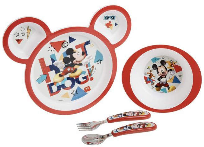 이유식스푼 어린이식기 더 퍼스트 이어스 디즈니 미키 마우스 디너웨어 세트 유아용 접시와 식기 4개, 이유식스푼 어린이식기 더 퍼스트 이어스 디즈니 미키 마