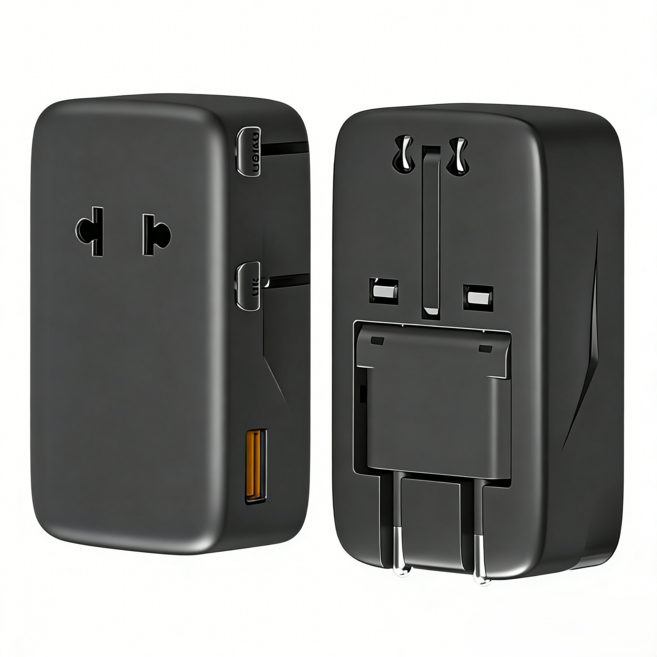 코릭스 초슬림 미니 멀티어댑터 고속충전 지원 다국가 해외여행용 어댑터, 블랙, 1개