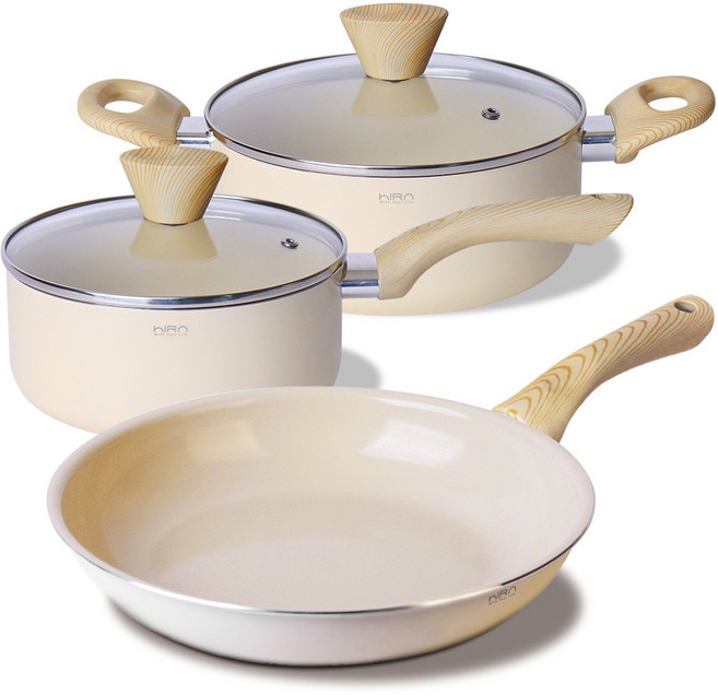 히라 세라믹 인덕션 크림 냄비 후라이팬 3종세트, 1세트, 편수냄비 18cm+양수냄비 20cm+후라이팬 28cm
