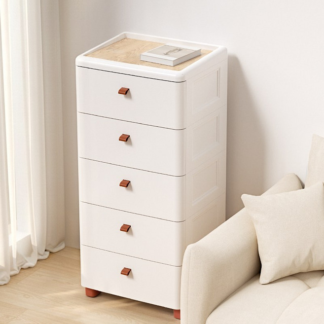 COUCAMP 대용량 서랍장 수납장 다용도 수납장 이동식 심플 인테리어 가구, 화이트, 5단