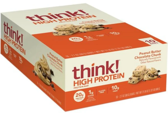 think 에너지바 씽 프로틴 바 고단백 스낵 글루텐 프리 고섬유질 바나나 오트 머핀 10개입, 땅콩 버터 초콜릿 청크 - 쿠팡