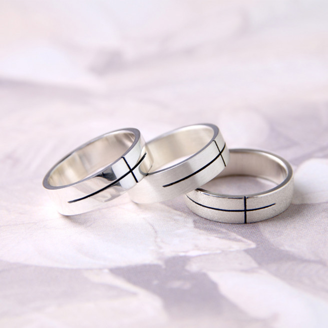925 실버 십자가 평반지 남자 여자 심플 데일리 은반지 커플링