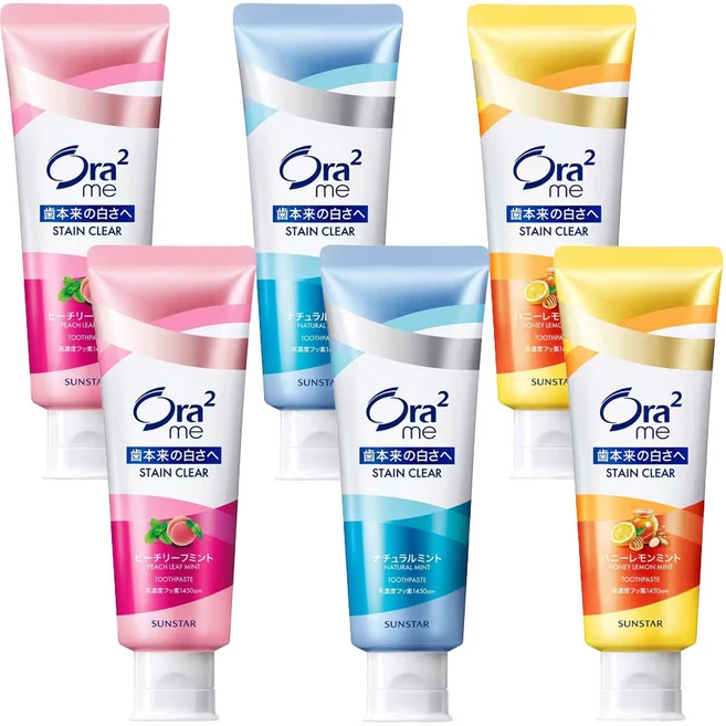 일본 치약 ORA2 오라투 치약 6개 세트 허니레몬+내츄럴민트+피치 각 2개, 1개, 130g - 쿠팡