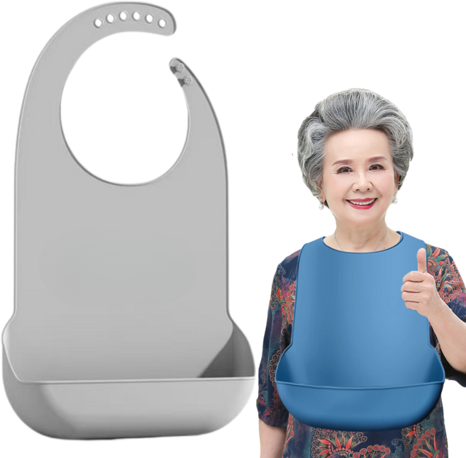 브로킥 성인용 방수턱받이 식사용 앞치마 환자 노인 풀커버형 특대사이즈 (53cm X 37cm), 1개, 그레이