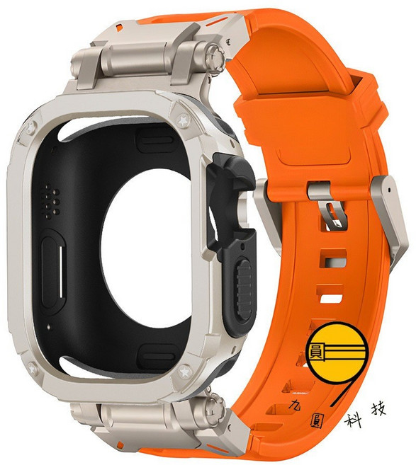 九圓科技 適用於 Apple Watch 運動錶帶 保護殼, 鎧甲鈦橙錶帶+星光鎧甲殼, 1個