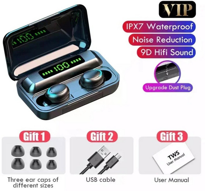 골전도보청기 노인보청기 소리증폭기 TWS F9-5 이어폰 Bluetooth 5.3 무선 헤드폰 Hifi 스테레오 스포츠 방수 이어 버드 헤드셋 보청기 마이크 핸즈프리 포함, 1)블랙