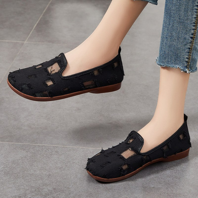 DarjinQD 여성 슬립온 여름 구멍 망사 샌들 발편한 여성 샌들 부드러운 캐주얼 통기성 샌들 패션 스니커즈 메쉬 슬립온 여성 플랫 슈즈 여성 단화 B36