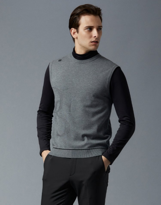 [닥스골프] 남성 그레이 로고 조직감 니트 베스트 DGSW2C601G3