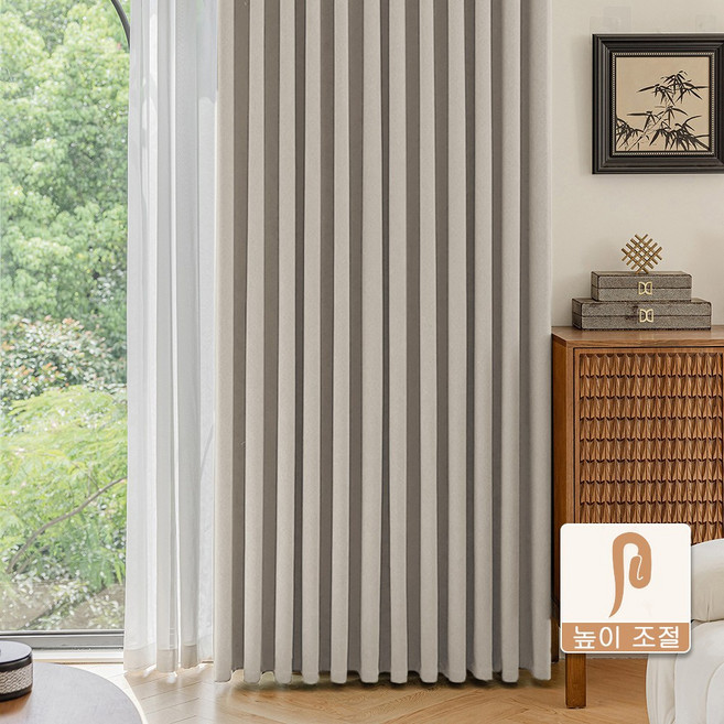 고요한 셰닐 쉐우도암막커튼 거실커텐 암막커튼 핀형 창문커튼 2p (일반커튼레일)