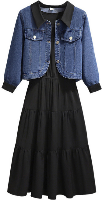 에쥬아 캉캉원피스 세트 데일리룩 하객룩 나시원피스+데님자켓 투피스세트