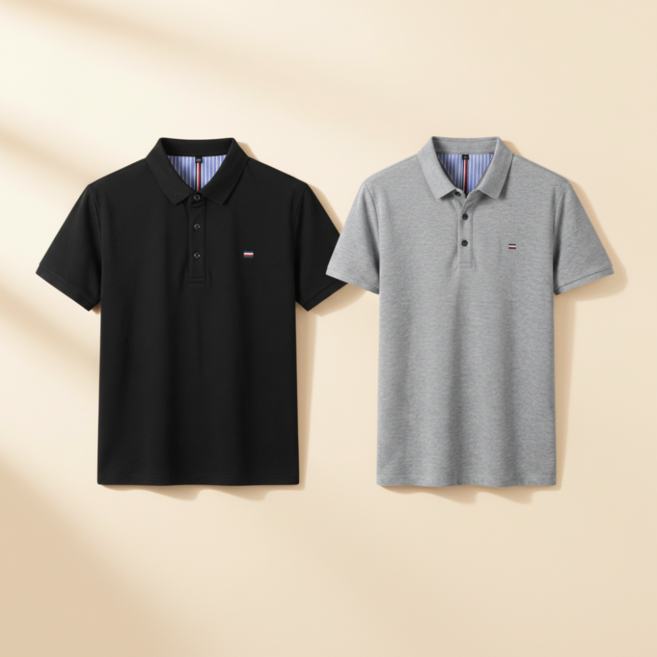 누리스 남자 반팔 카라티 봄 여름 남성 자수 티셔츠 직장인 데일리룩 2종 세트